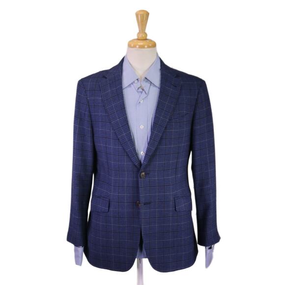 Joseph Abboud Royal Blue Brown Check Modern Fit Drago Wool Sportcoat Blazer 38S - Picture 1 of 9